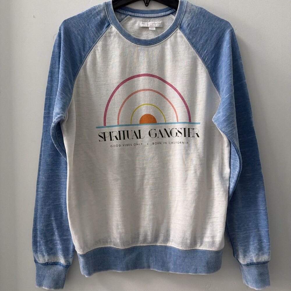 Spiritual Gangster Rainbow Savasana Crewneck Raglan Sweatshirt size M Good Vibes